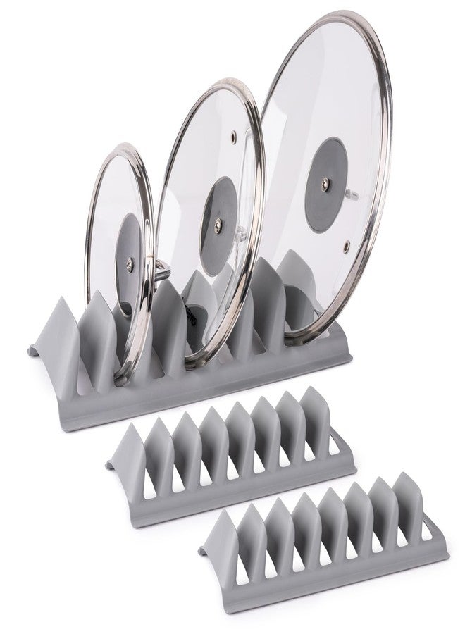 EYNEL Set of 3 Pot Lid Holder and Plate Dish Rack with 7 Compartments, Plastic Pan Top Organizer, Kitchenware Dividers, Cabinet and Countertop Storage Stand, Space-Saving Design (Gray, 3) - Image 1